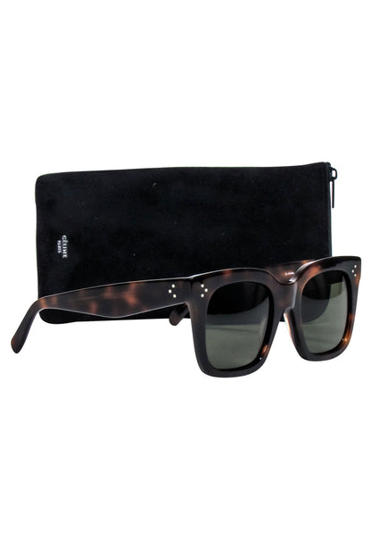 Luxury CELINE - Brown Tortoise Large Square Sunglasses w/ Three Dot Print