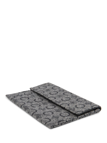 Luxury CELINE C Logo Monogram Wool Leather Credit Card Wallet Passport Case Grey
