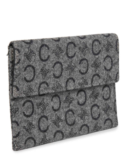 Luxury CELINE C Logo Monogram Wool Leather Credit Card Wallet Passport Case Grey