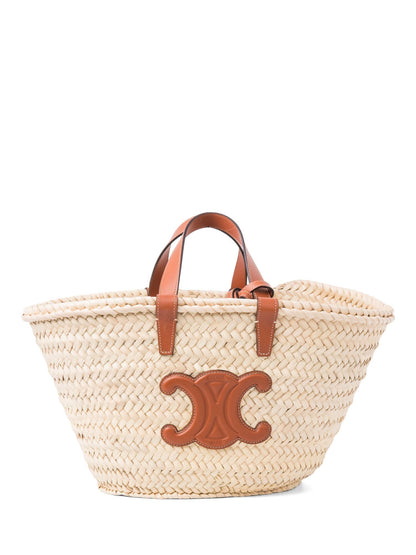 Luxury CELINE CC Logo Raffia Top Handle Bag Beige Brown
