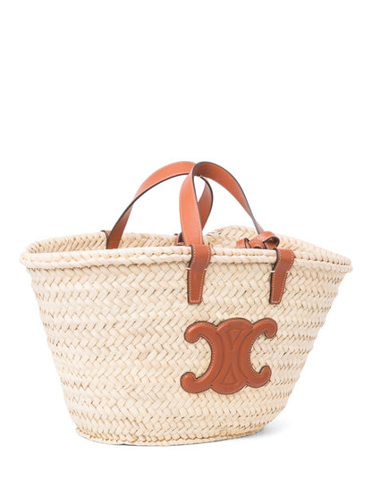 Luxury CELINE CC Logo Raffia Top Handle Bag Beige Brown