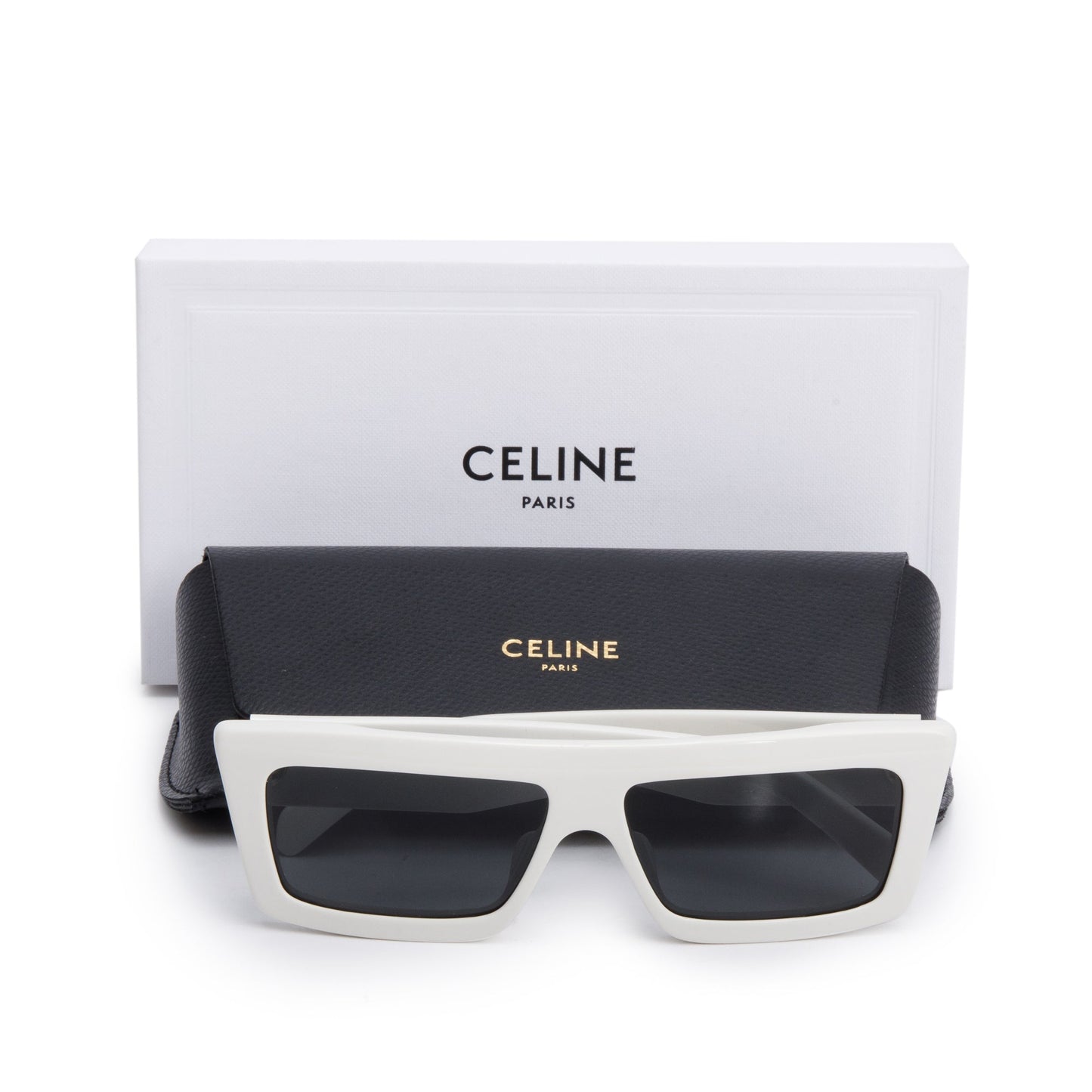 Celine CL40214U White Acetate Monochroms Square Sunglasses