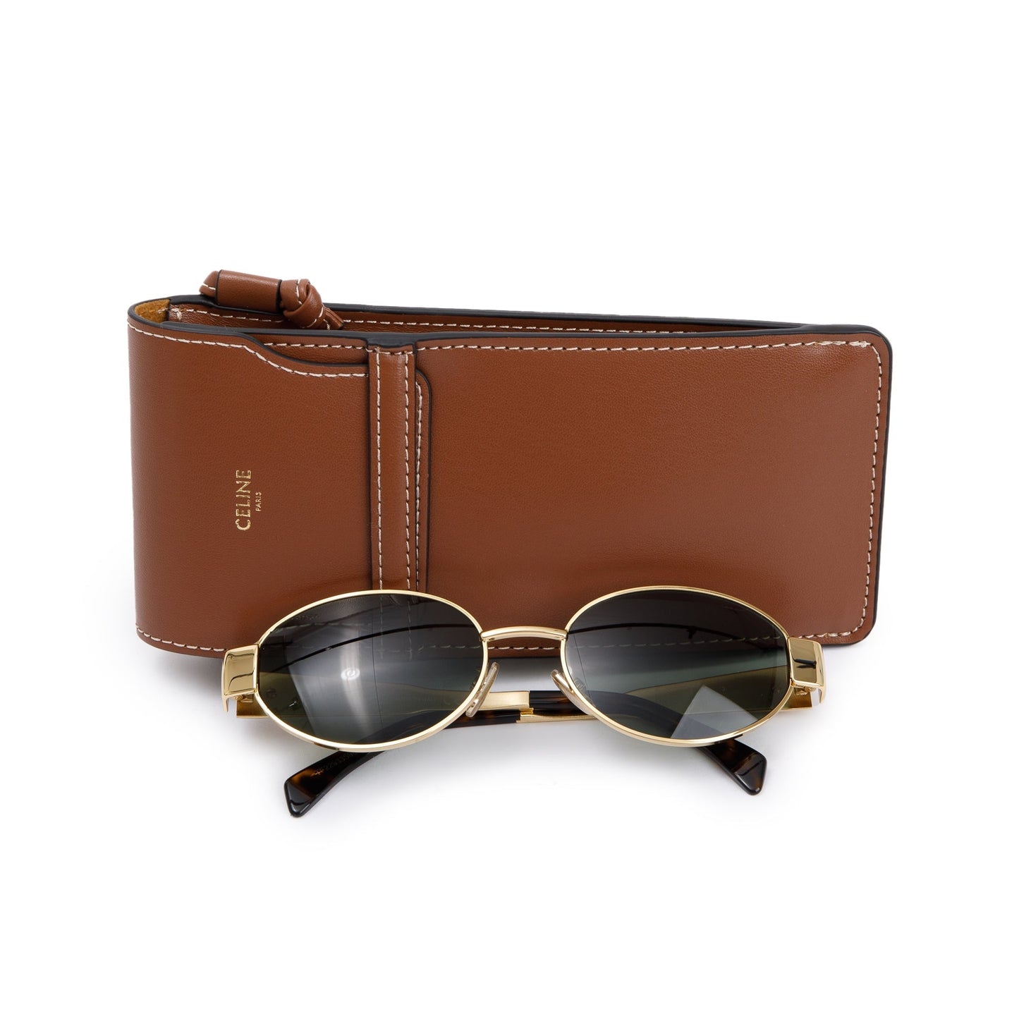 Celine CL40235U Gold-Tone Triomphe Metal 01 Oval Sunglasses