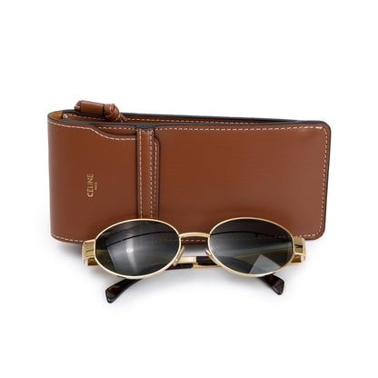 Celine CL40235U Gold-Tone Triomphe Metal 01 Oval Sunglasses