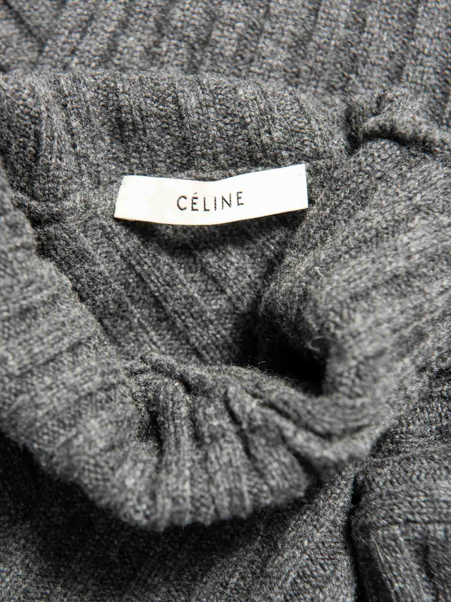 Luxury CELINE Cashmere Asymmetrical Turtleneck Sweater Heather Grey
