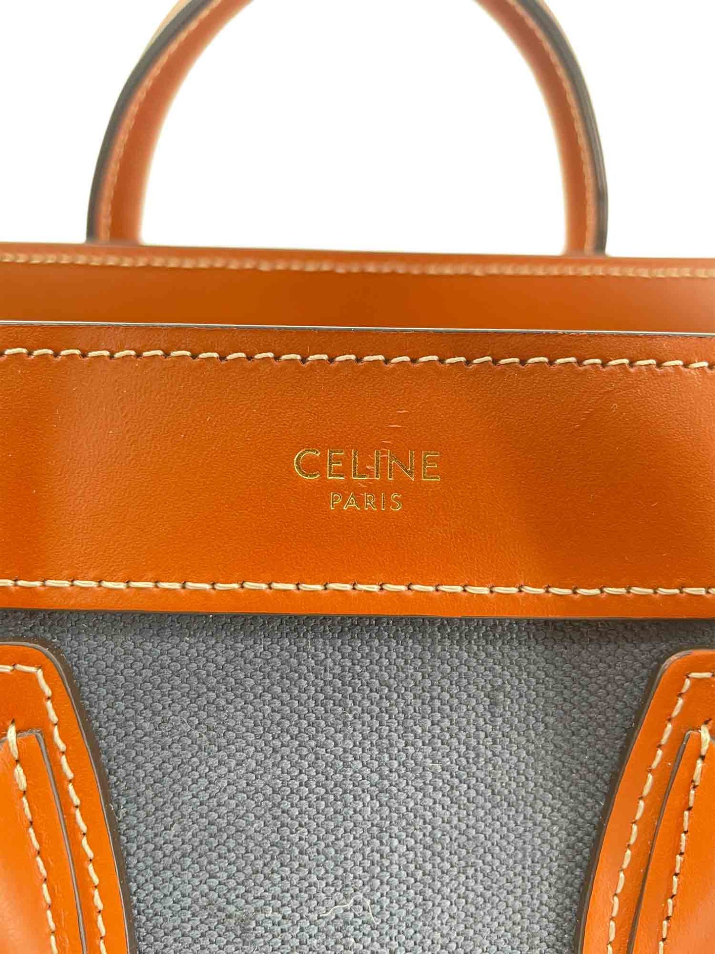 Luxury CELINE Denim Leather Nano Luggage Bag Brown