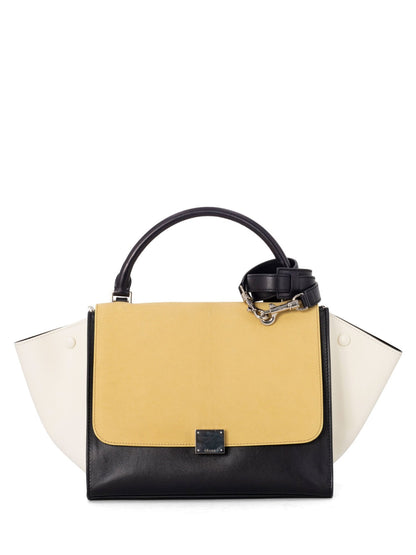Luxury CELINE Drummed Leather Medium Tri-Color Trapeze Bag Yellow Black