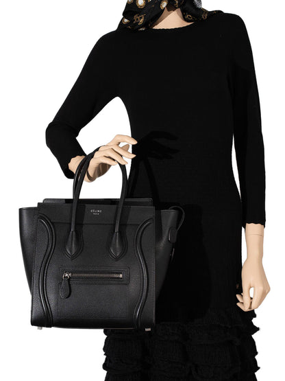 Luxury CELINE Drummed Leather Micro Luggage Bag Black