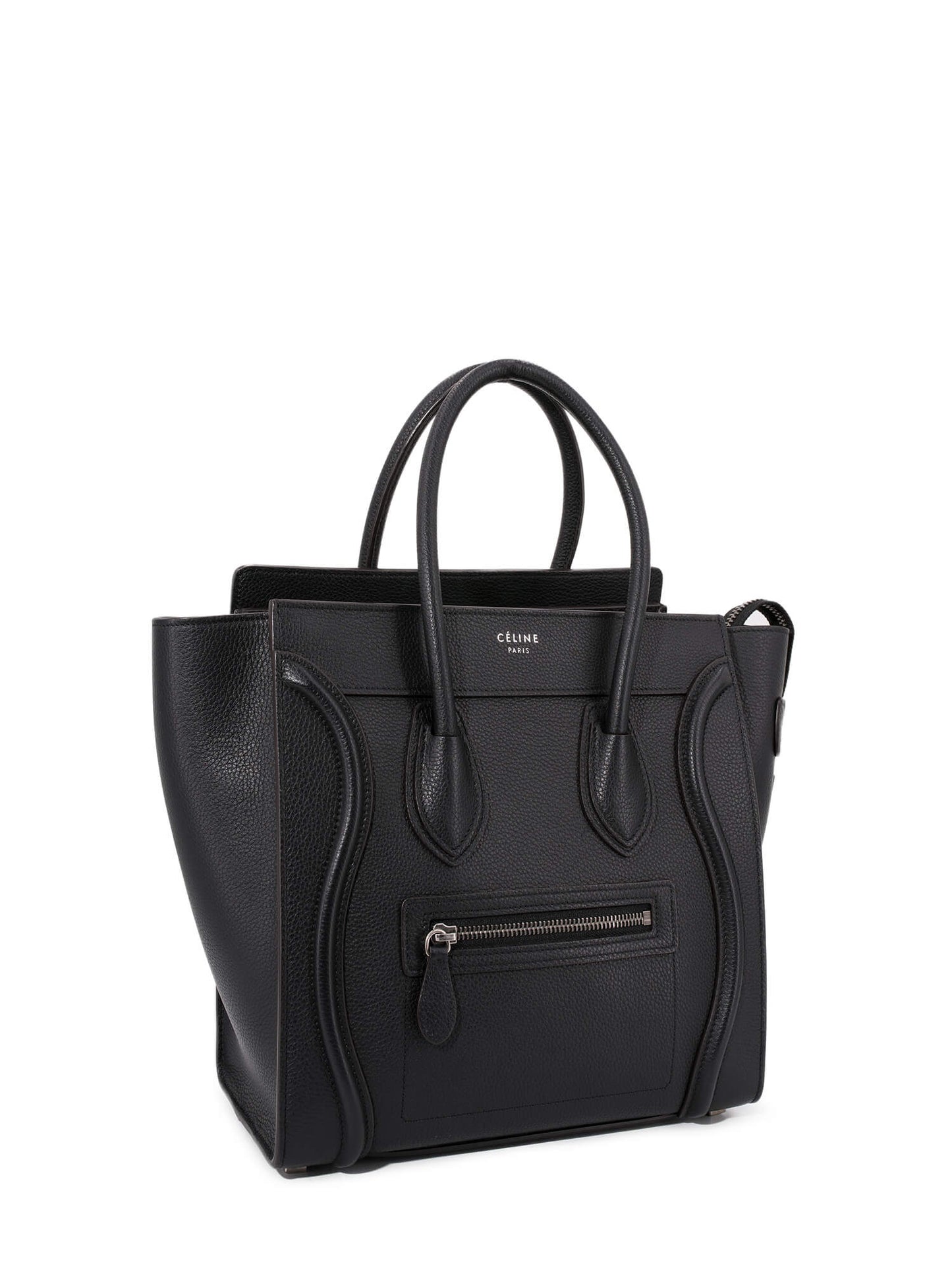 Luxury CELINE Drummed Leather Micro Luggage Bag Black