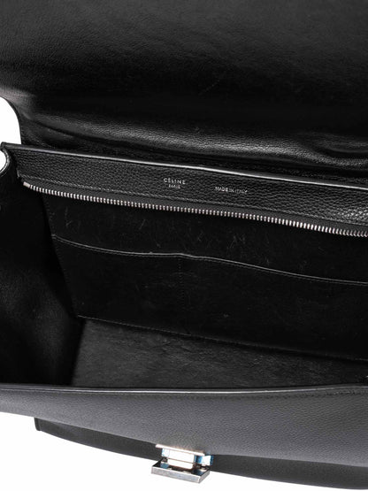 Luxury CELINE Drummed Leather Mini Trapeze Bag Black