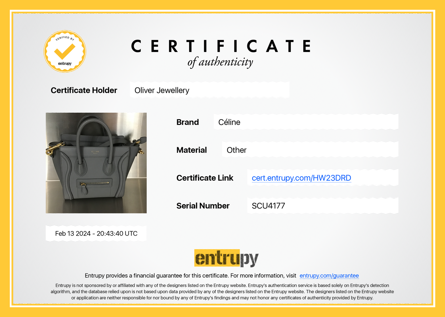 Celine Grey Calfskin Leather Nano Luggage Tote