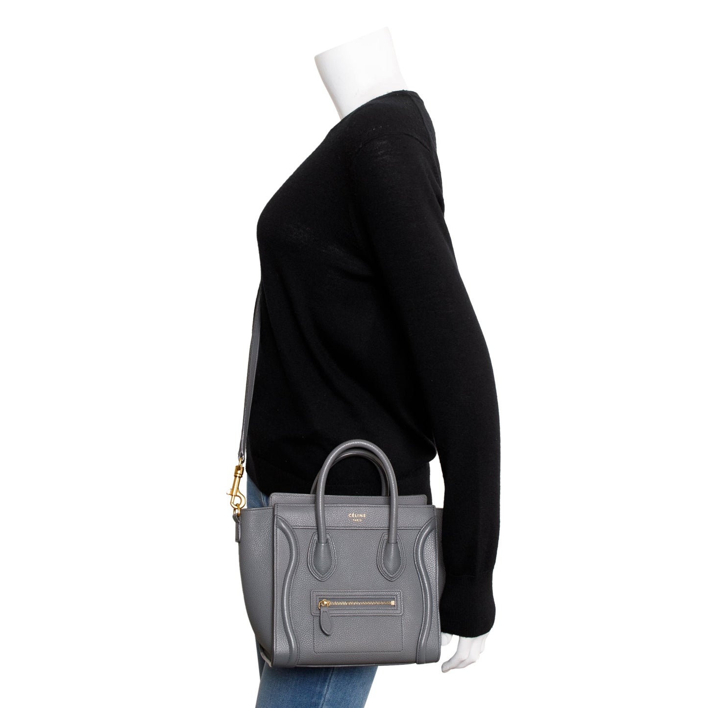 Celine Grey Calfskin Leather Nano Luggage Tote