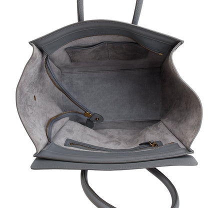 Celine Grey Drummed Calfskin Leather Mini Luggage Tote
