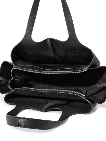 Luxury CELINE Leather Medium Tri-Fold Shopper Bag Black