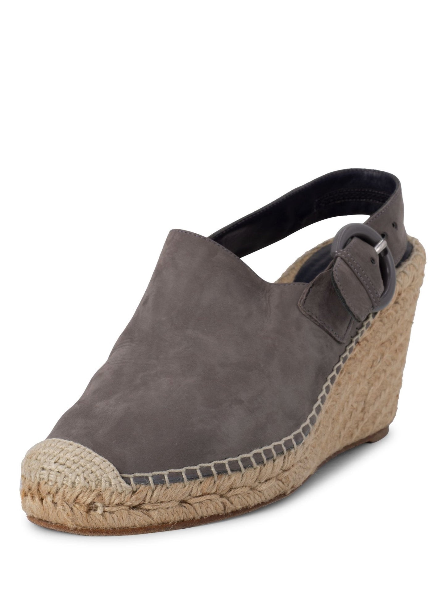 Luxury CELINE Leather Platform Wedge Espadrilles Grey