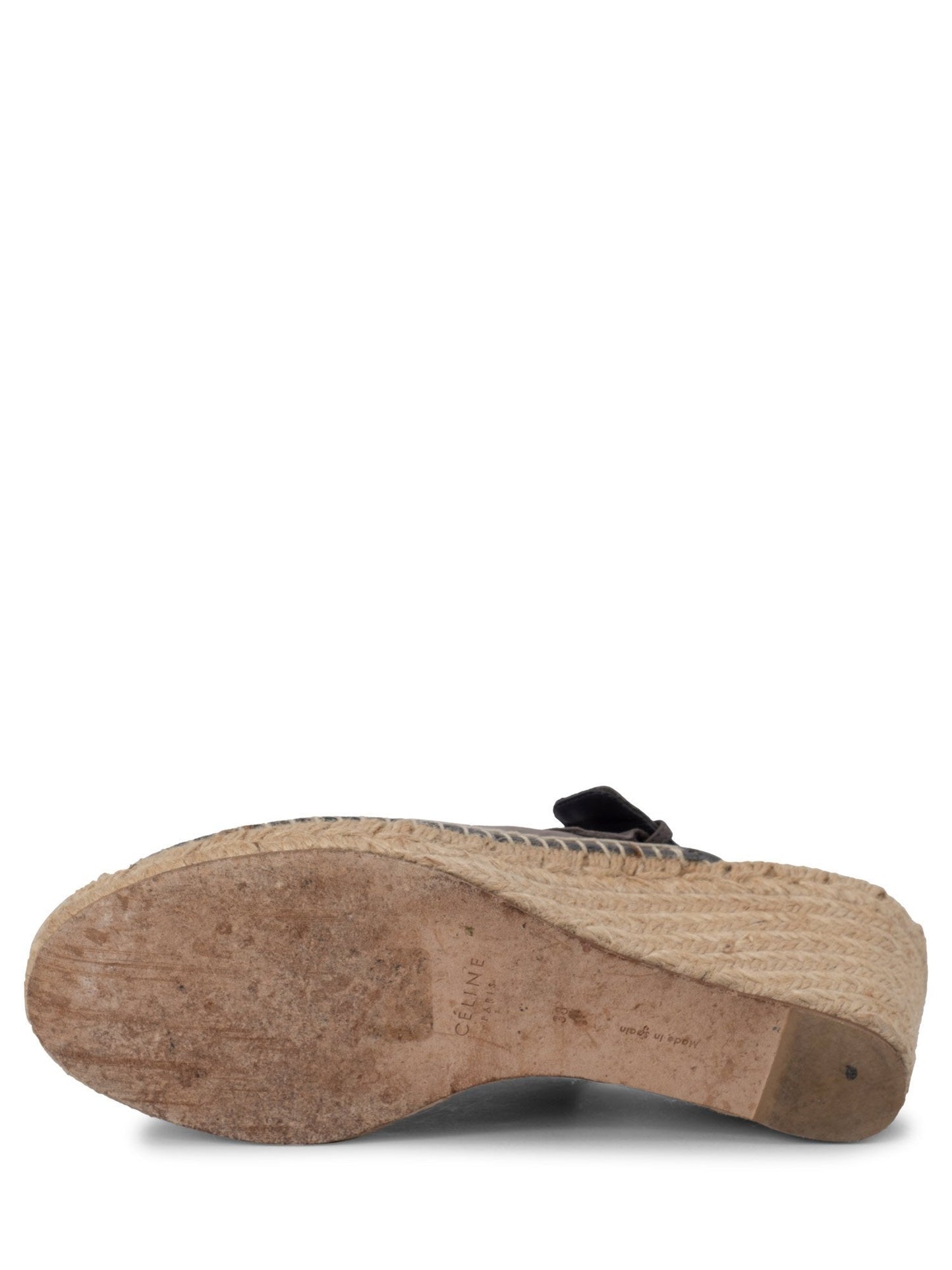 Luxury CELINE Leather Platform Wedge Espadrilles Grey