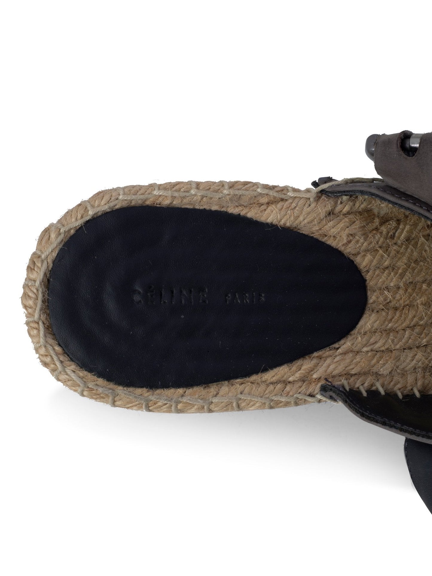 Luxury CELINE Leather Platform Wedge Espadrilles Grey