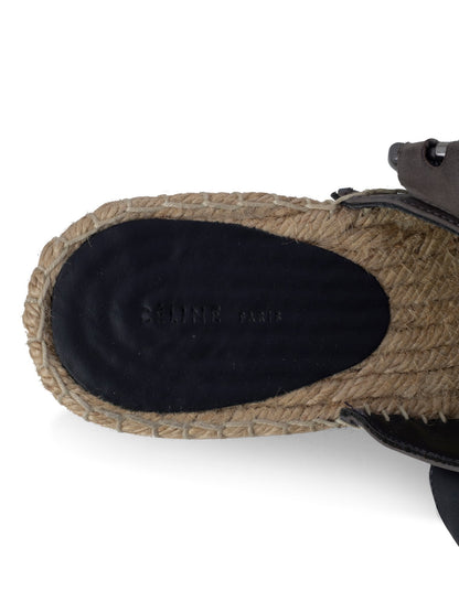 Luxury CELINE Leather Platform Wedge Espadrilles Grey