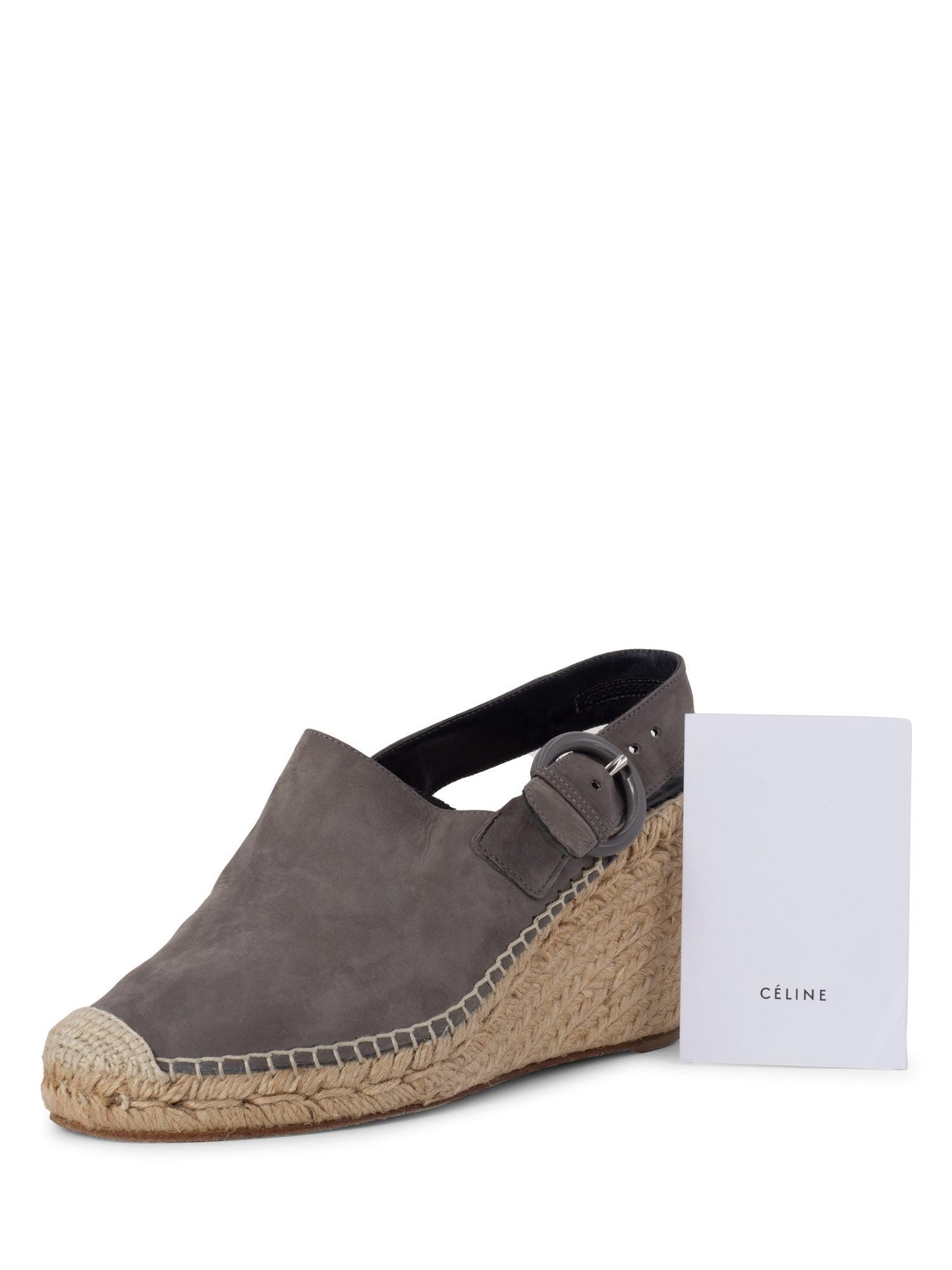 Luxury CELINE Leather Platform Wedge Espadrilles Grey