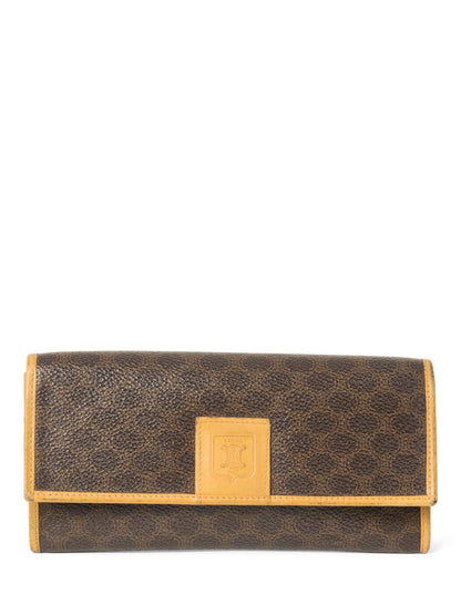 Luxury CELINE Logo Canvas Flap Long Wallet Brown