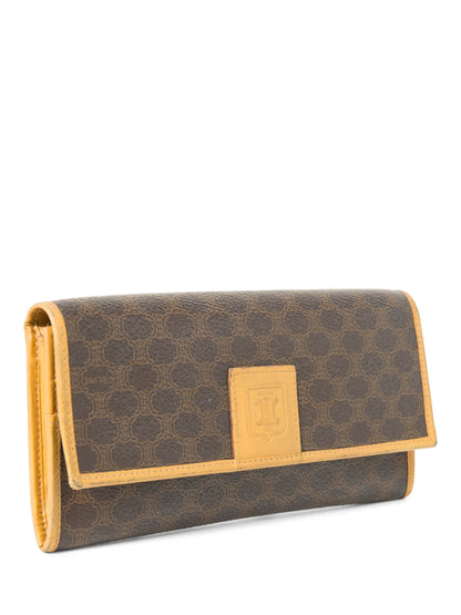 Luxury CELINE Logo Canvas Flap Long Wallet Brown