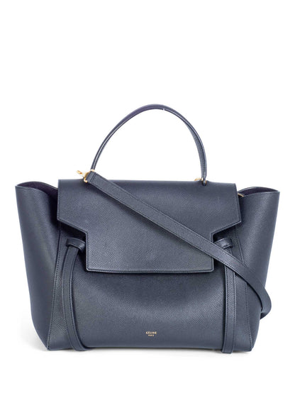 Luxury CELINE Logo Grainy Leather Belt Bag Black