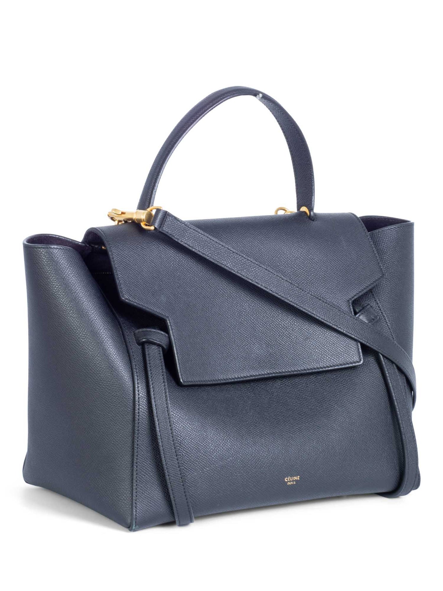 Luxury CELINE Logo Grainy Leather Belt Bag Black