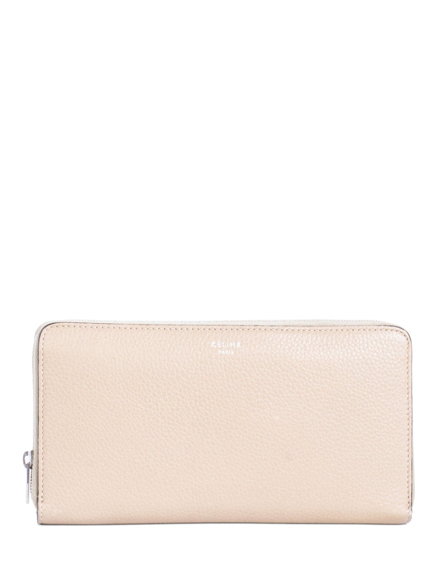 Luxury CELINE Logo Leather Zippered Wallet Beige