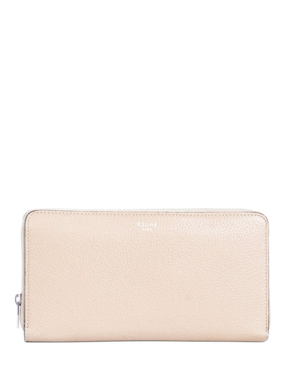 Luxury CELINE Logo Leather Zippered Wallet Beige