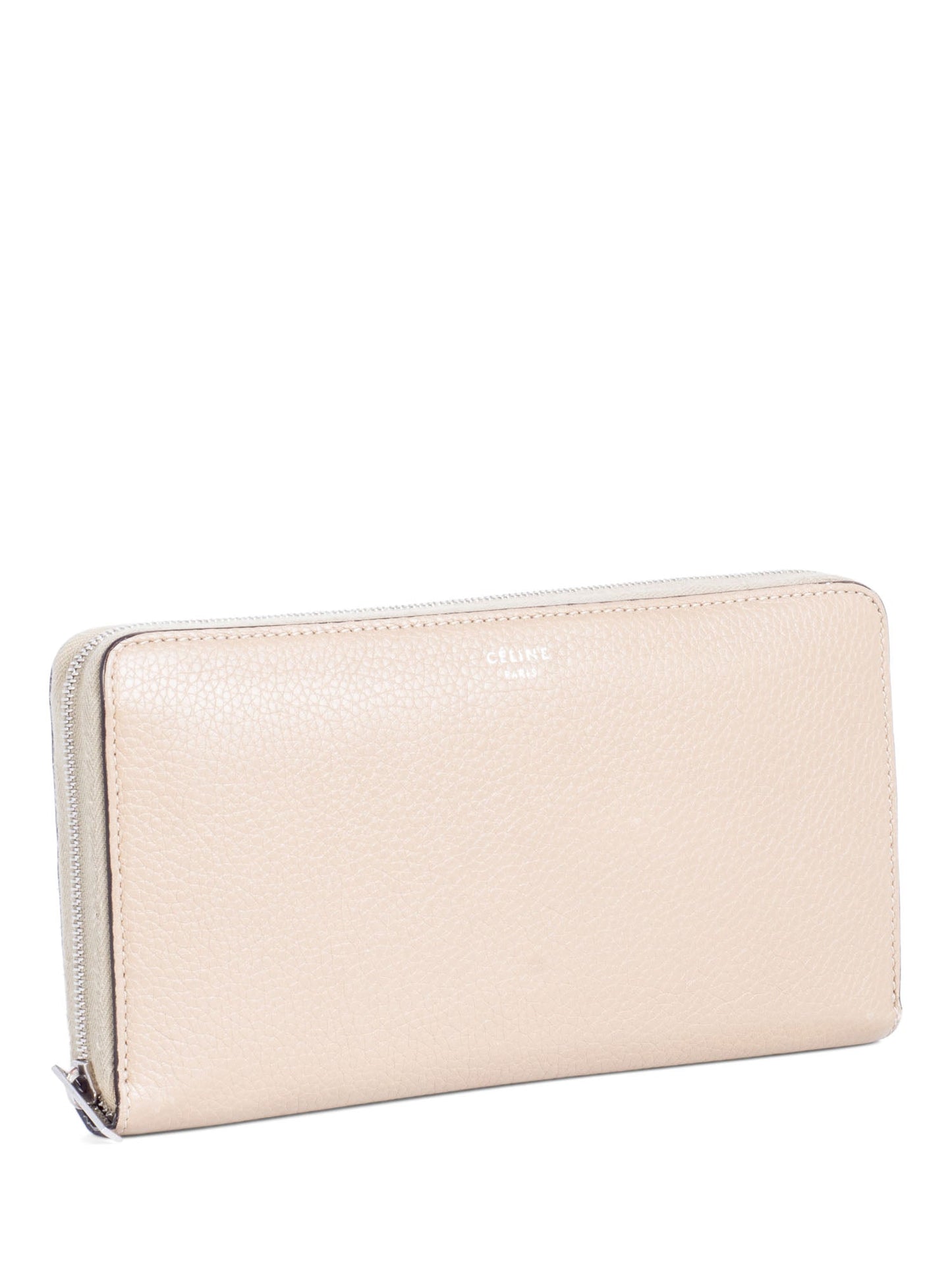 Luxury CELINE Logo Leather Zippered Wallet Beige
