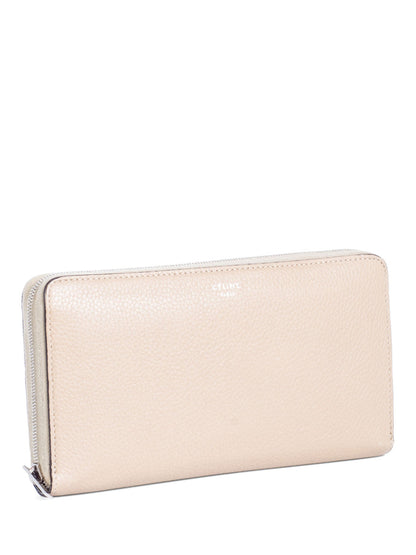 Luxury CELINE Logo Leather Zippered Wallet Beige