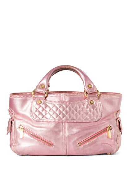Luxury CELINE Logo Shimmer Leather  Boogie Bag Pink Gold