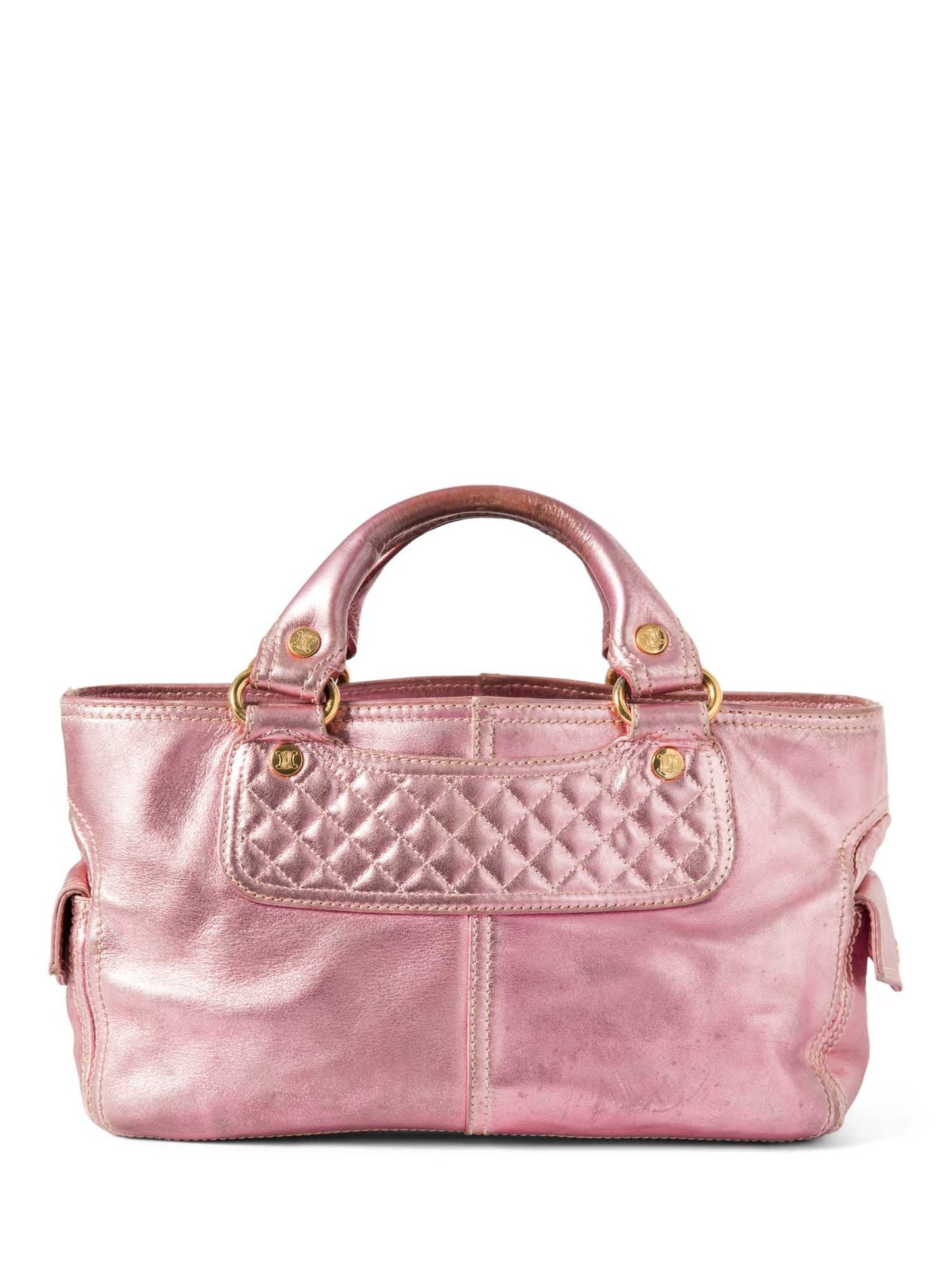 Luxury CELINE Logo Shimmer Leather  Boogie Bag Pink Gold