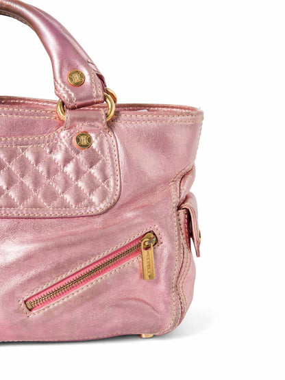 Luxury CELINE Logo Shimmer Leather  Boogie Bag Pink Gold