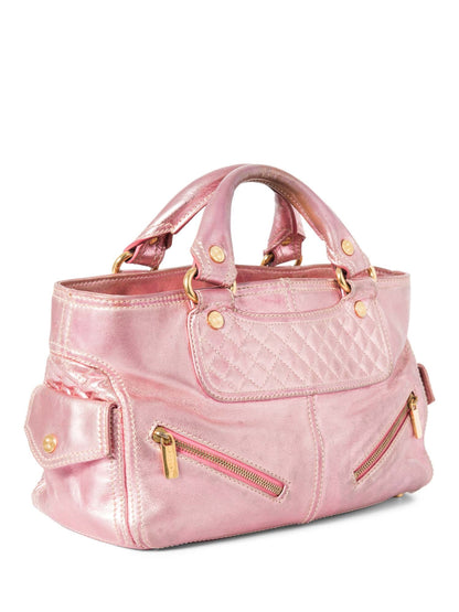 Luxury CELINE Logo Shimmer Leather  Boogie Bag Pink Gold