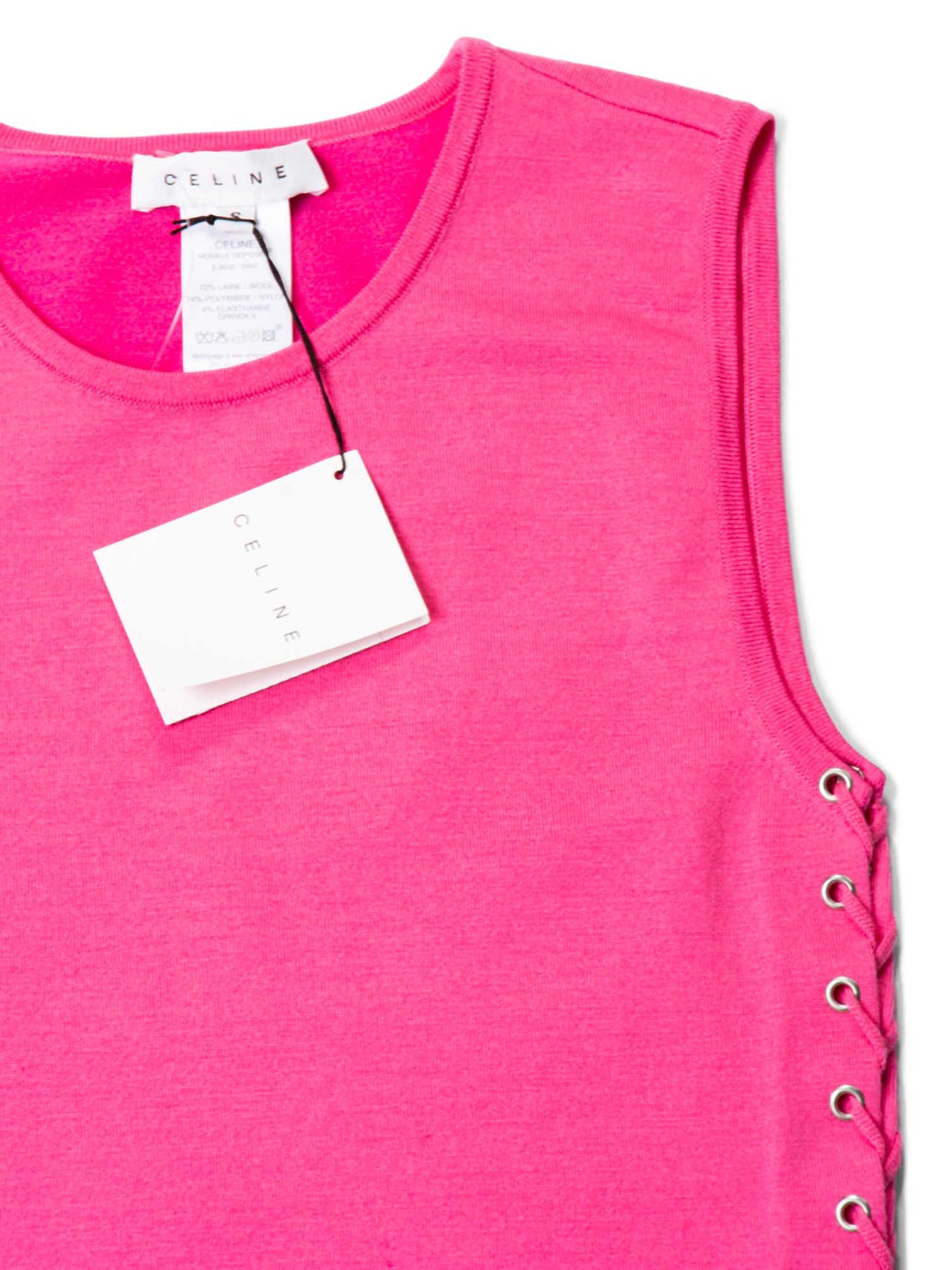 Luxury CELINE Logo Wool Knitted Lace Up Top Pink