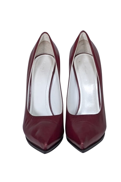 Luxury CELINE - Maroon Leather Chunky Heel Pumps Sz 10