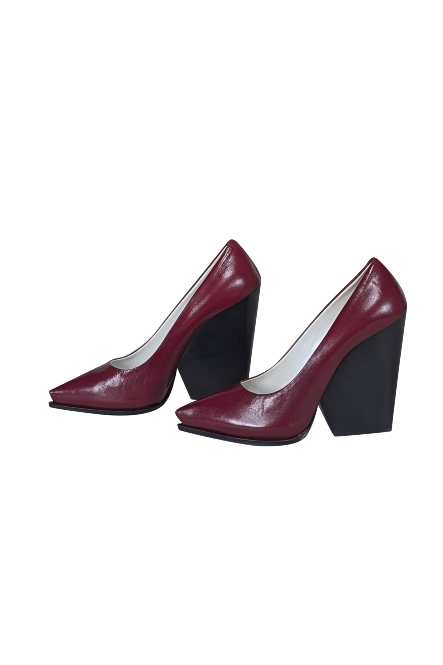 Luxury CELINE - Maroon Leather Chunky Heel Pumps Sz 10