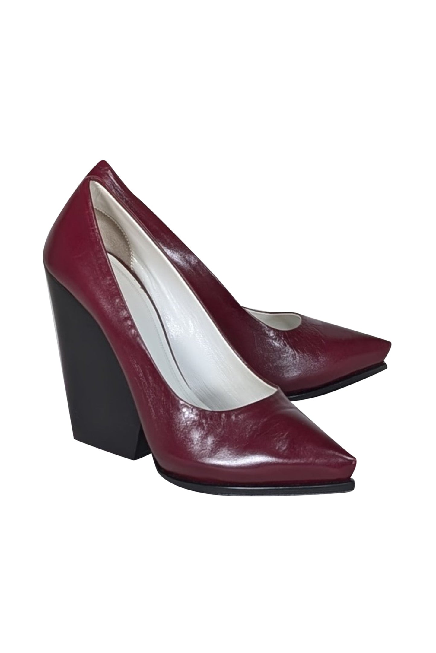 Luxury CELINE - Maroon Leather Chunky Heel Pumps Sz 10