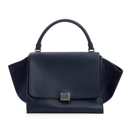 Celine Medium Navy Calfskin Suede Leather Trapeze Bag