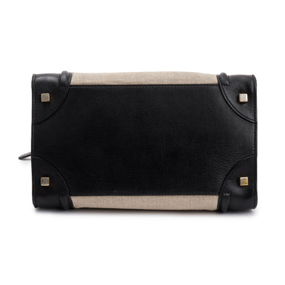 Celine Natural Canvas and Black & Navy Tricolour Calfskin Leather Mini Luggage Tote