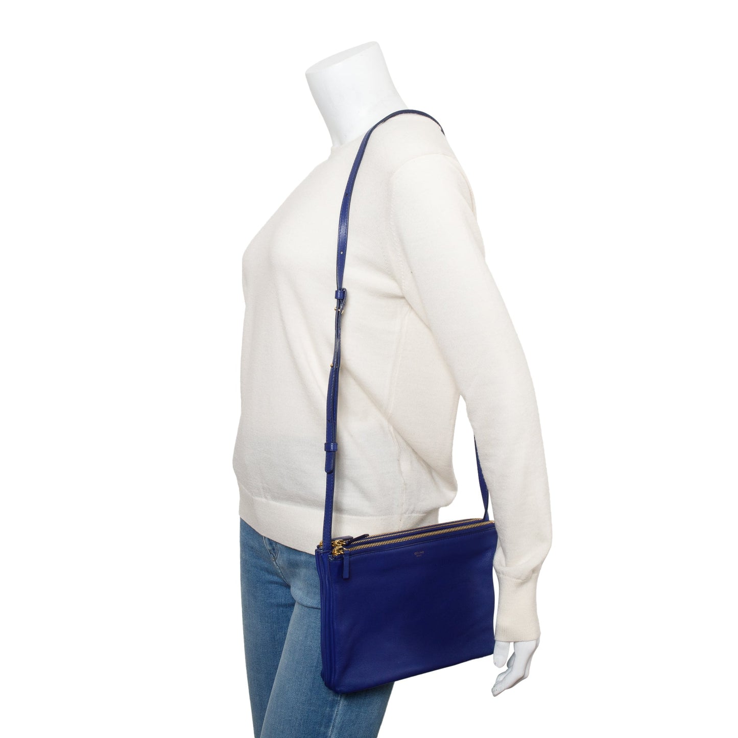 Celine Navy Blue Calfskin Leather Small Trio Crossbody Bag