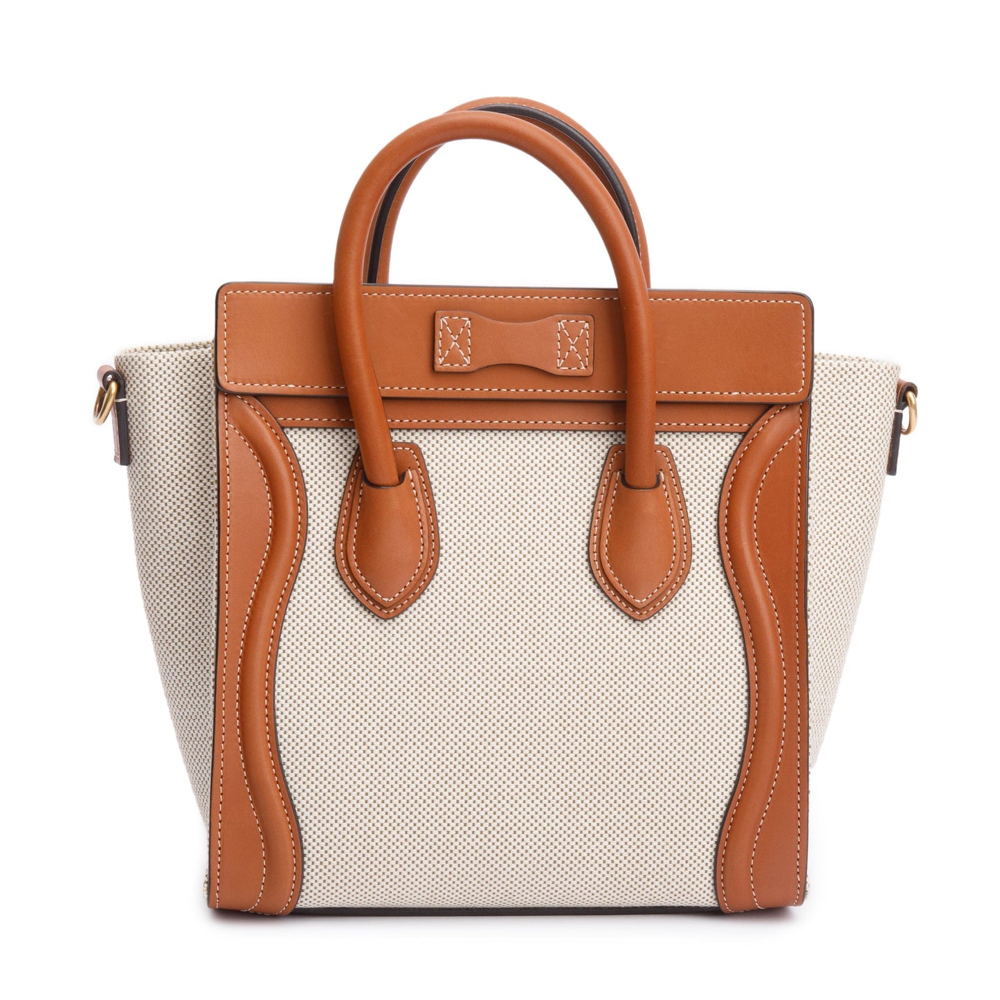Celine Neutral Canvas Brown Calfskin Leather Nano Luggage Tote