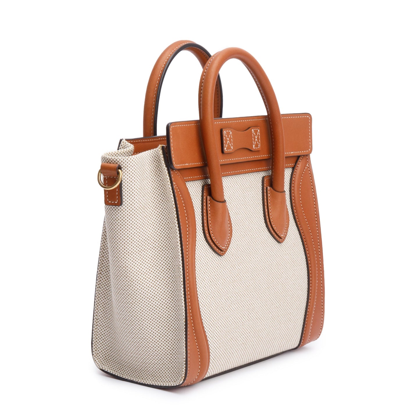 Celine Neutral Canvas Brown Calfskin Leather Nano Luggage Tote