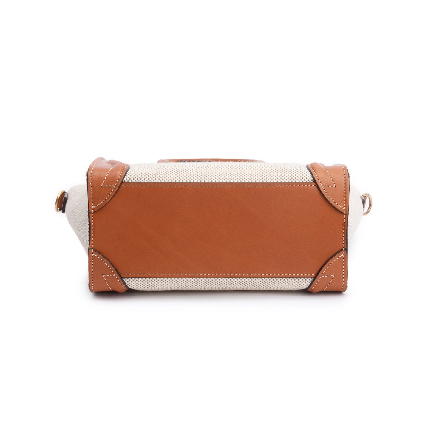 Celine Neutral Canvas Brown Calfskin Leather Nano Luggage Tote