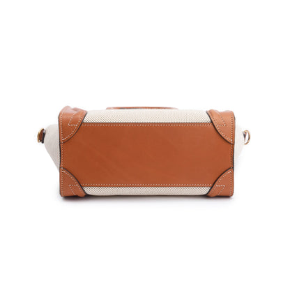 Celine Neutral Canvas Brown Calfskin Leather Nano Luggage Tote