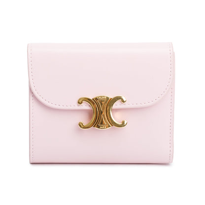 Celine Pink Shiny Calfskin Leather Triomphe Compact Wallet