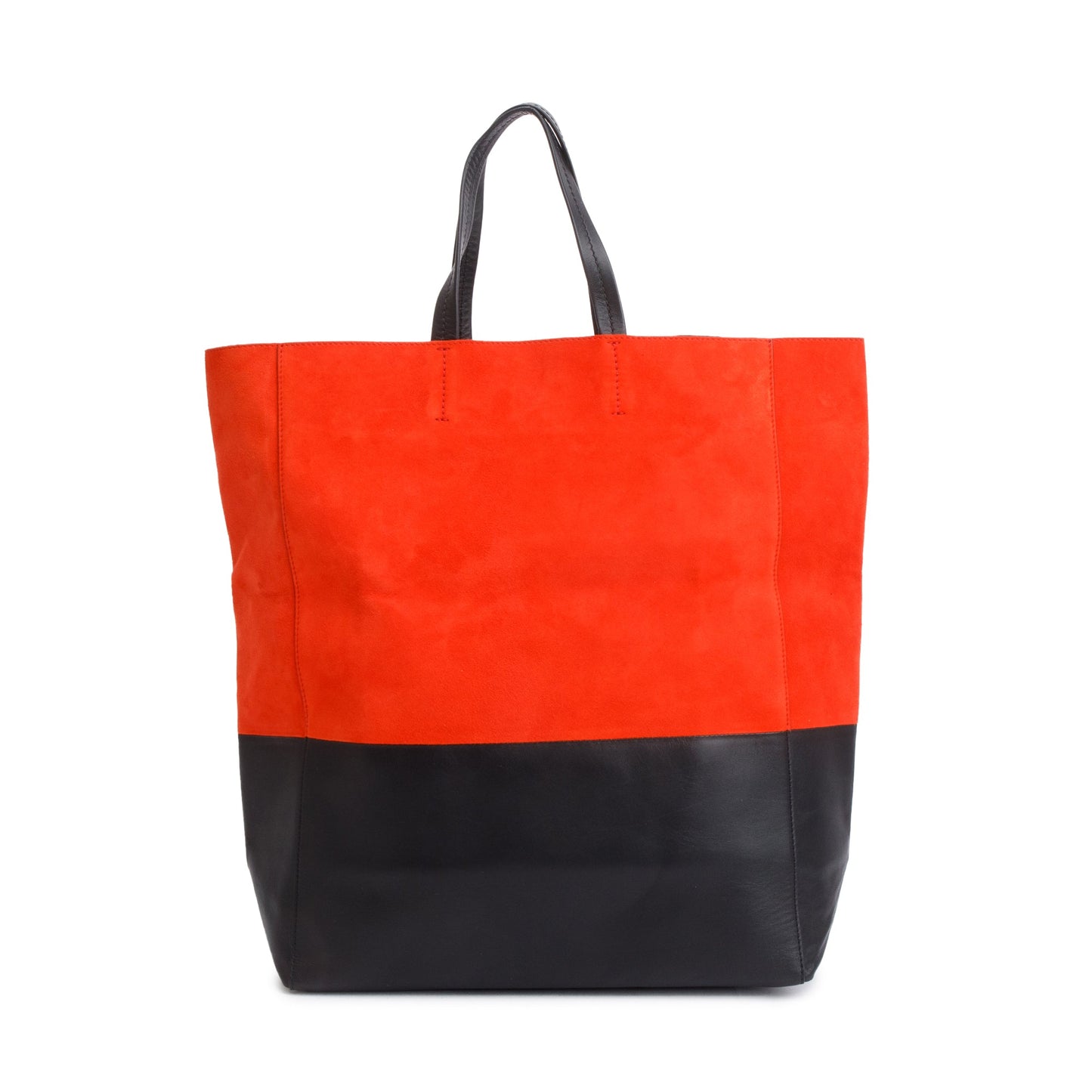 Celine Red & Black Suede Smooth Leather Bicolor Vertical Cabas Tote