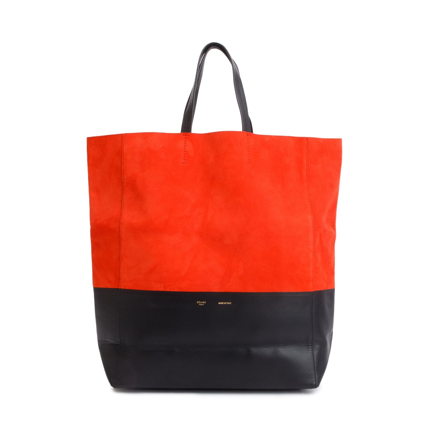 Celine Red & Black Suede Smooth Leather Bicolor Vertical Cabas Tote