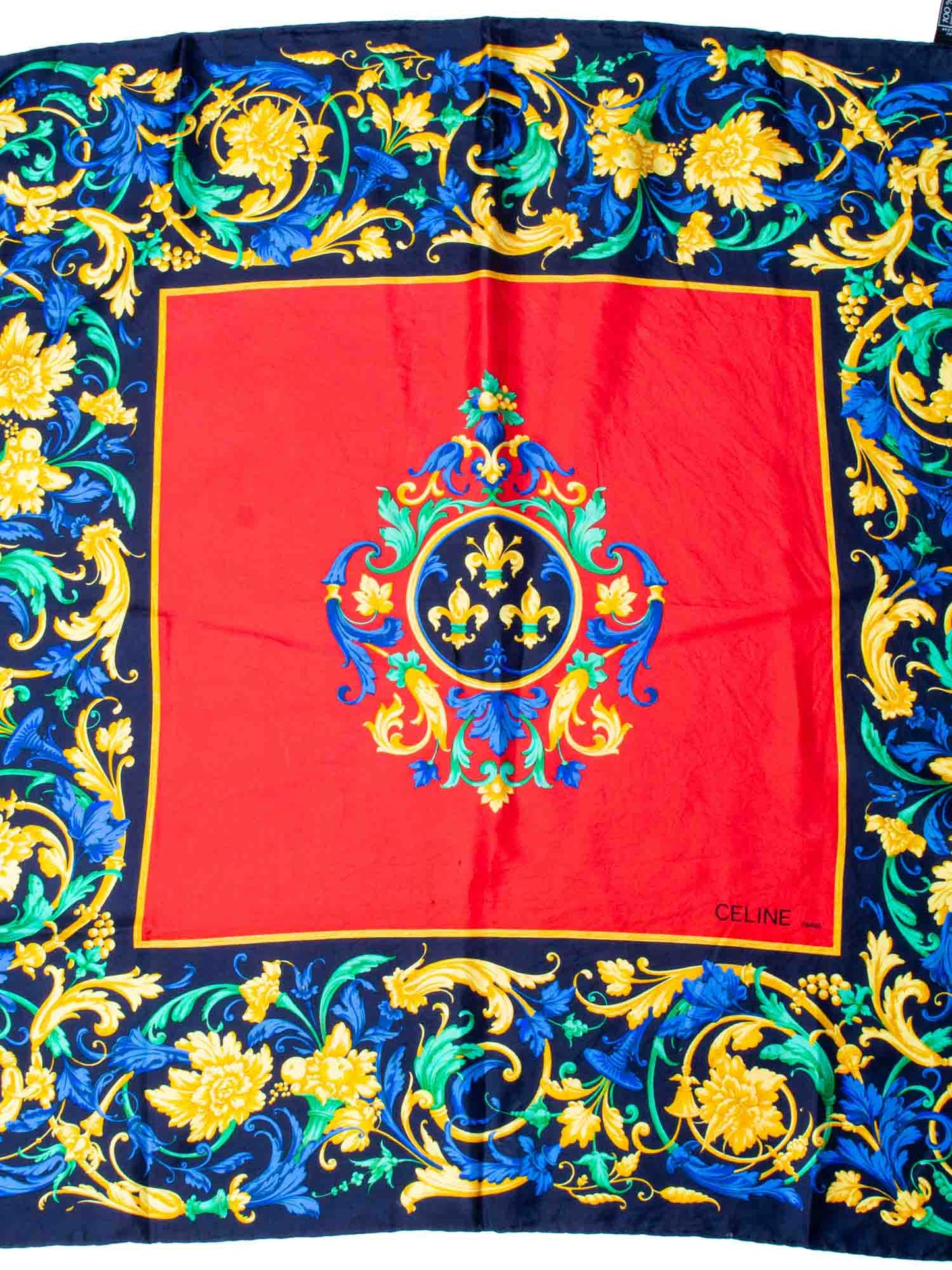 Luxury CELINE Silk Logo Floral Scarf Red Blue